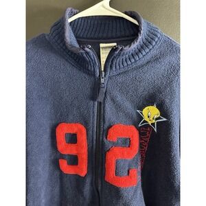 Vintage Womens Jacket Looney Tunes XL Blue Long Sleeve Zip‎ Front Mock Neck 90s